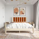 Renazzo Mobilya Orion Model Kiremit Renk Puflu Başlıklı Doğal Çam Ahşap Karyola Ve İki Komodin Set 120x200 cm