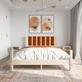 Renazzo Mobilya Orion Model Kiremit Renk Puflu Başlıklı Vernikli Çam Ahşap Karyola Ve İki Komodin Set 120x200 cm