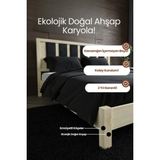 Renazzo Mobilya Orion Model Lacivert Puf Başlıklı Masif Ahşap Karyola Kolay Kurulum Fırınlanmış Ithal Sibirya Çamı 100X200 Yatak Uyumlu - Doğal - 100 x 200 cm