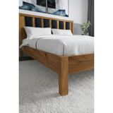 Renazzo Mobilya Orion Model Lacivert Puf Başlıklı Masif Ahşap Karyola Kolay Kurulum Fırınlanmış Ithal Sibirya Çamı 200X200 Yatak Uyumlu - Ceviz - 200 x 200 cm