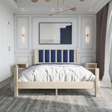 Renazzo Mobilya Orion Model Lacivert Renk Puflu Başlıklı Vernikli Çam Ahşap Karyola Ve İki Komodin Set 120x200 cm