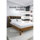 Renazzo Mobilya Orion Model Siyah Puf Başlıklı Masif Ahşap Karyola Kolay Kurulum Fırınlanmış Ithal Sibirya Çamı 140X190 Yatak Uyumlu - Ceviz - 140 x 190 cm