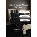 Renazzo Mobilya Orion Model Siyah Puf Başlıklı Masif Ahşap Karyola Kolay Kurulum Fırınlanmış İthal Sibirya Çamı 140x200 Yatak Uyumlu Doğal