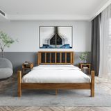 Renazzo Mobilya Orion Model Siyah Renk Puflu Başlıklı Ceviz Renk Çam Ahşap Karyola Ve İki Komodin Set 120x200 cm