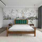 Renazzo Mobilya Orion Model Zümrüt Yeşili Puflu Başlıklı Ceviz Renk Çam Ahşap Karyola Ve İki Komodin Set 100x200 cm