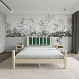 Renazzo Mobilya Orion Model Zümrüt Yeşili Puflu Başlıklı Vernikli Çam Ahşap Karyola Ve İki Komodin Set 100x200 cm