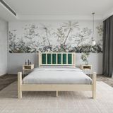 Renazzo Mobilya Orion Model Zümrüt Yeşili Puflu Başlıklı Vernikli Çam Ahşap Karyola Ve İki Komodin Set 140x200 cm
