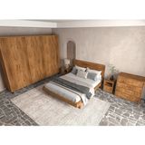 Renazzo Mobilya Softwood Ahşap Yatak Odası Seti- Iskandinav 2 Kapaklı Gardırop, Karyola ve Çekmeceli Şifonyer Takımı - Ceviz - 140 x 200 cm