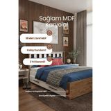 Renazzo Mobilya Stark 2 Çekmeceli Çift Kişilik Mdf Karyola - 140 x 190 cm - Lacivert