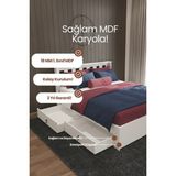 Renazzo Mobilya Stark 4 Çekmeceli Modern Karyola - 1. Sınıf 18 mm Mdf ve Tekerlekli Geniş Depolama Alanlı Karyola - Beyaz - 120 x 200 cm