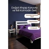 Renazzo Mobilya Urban Model Masif Ahşap Karyola Ve 2 Adet Komodin Kolay Kurulum Fırınlanmış İthal Sibirya Çamı 180x200 Yatak Uyumlu 2 Adet Komodin Beyaz