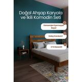 Renazzo Mobilya Urban Model Masif Ahşap Karyola ve 2 Adet Komodin Kolay Kurulum Fırınlanmış Ithal Sibirya Çamı 90X190 Yatak Uyumlu 2 Adet Komodin - Ceviz - 90 x 190 cm