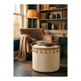RENDORA MOBİLYA DEKORATİF KREM VİNTAGE PUF 40 CM EN 50 CM YÜKSEKLİK