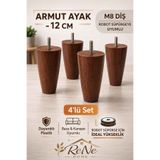 ReNe HOME Armut Mobilya Ayağı 4 Adet 12 cm (Ceviz) Robot Süpürgeye Uyumlu Koltuk Kanepe Baza Ayağı Seti
