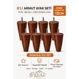 ReNe HOME Armut Mobilya Ayağı 8 Adet 12 cm (Ceviz) Robot Süpürgeye Uyumlu Koltuk Kanepe Baza Ayağı Seti