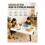 ReNe HOME Katlanabilir Ayaklı Yer Çalışma Çocuk Etkinlik ve Hobi Masası 100x58 cm Beyaz