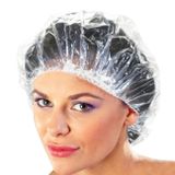 Reneebeautytan 100 Tek Kullanımlık Şeffaf Paspas Kapağı Kırpılmış Saç Başlığı Kapağı Duş Başlığı Plastik Güzellik Salonu, Yemek Hizmeti, Hastaneler, Laboratuvarlar, Üretim veya Sprey Tabaklama için