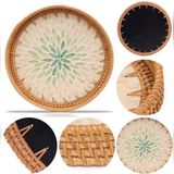 Renesse Home Almina El Yapımı Rattan Tepsi 30 cm – Doğal Hasır Sunum Tepsisi, Bohem Dekoratif Servis Tepsisi - Beyaz - Yeşil