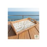 Renesse Home Bardera El Yapımı Kulplu Sedefli Rattan Tepsi – Sunum ve Dekoratif Servis Tepsisi (23x33cm)