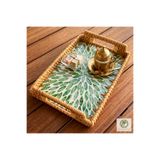 Renesse Home Cenne El Yapımı Kulplu Sedefli Rattan Tepsi – Sunum ve Dekoratif Servis Tepsisi (20X30CM)