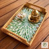 Renesse Home Cenne El Yapımı Kulplu Sedefli Rattan Tepsi – Sunum ve Dekoratif Servis Tepsisi (23x33cm)