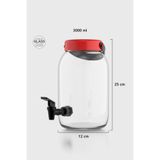 Renga Macro 3000 ml Kırmızı Kapaklı Musluklu Cam Kavanoz 131001