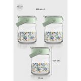 Renga Mono 900 ml Çiçek Desenli 3'lü Cam Kavanoz Seti 132065 Yeşil - 3 Adet