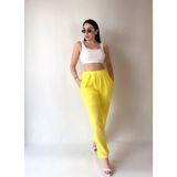 Rengamoda Kadın Cepli Astarlı Pamuklu Keten Kumaş Pantolon (Renkli) - XL - Sarı
