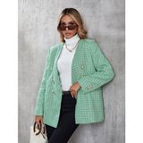 Rengamoda Kadın Içi Astarlı Düğme Detaylı Chanel Kumaş Blazer Ceket - Yeşil