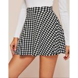 Rengamoda Kadın Kazayağı Desen Mikro Kumaş Mini Kloş Etek - Siyah - 2XL - 3XL