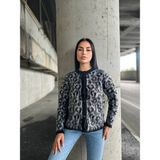 Rengamoda Kadın Leopar Desen Yumoş Triko Düğmeli Hırka Mont - Standart