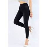rengamoda Kadın Siyah, Dar Paça Ve Slim Fit Full Likralı Yüksek Bel Üç Düğmeli Jean Pantolon 90cm
