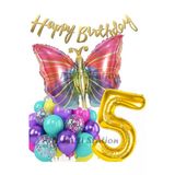 Rengarenk Kelebek 1 Yaş Balon Set Colorfull Butterfly Gökkuşağı Konsept Parti Doğum Günü Balon Seti