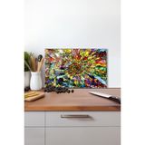 Rengarenk Mozaik Cam Kesme Tahtası, Silikon Ayaklı, Isıya Kırılmaya Dayanıklı, Sunum Kesim Tablası - 30 x 45 cm