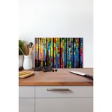 Rengarenk Mozaik Desen Cam Kesme Tahtası, Silikon Ayaklı, Isıya Kırılmaya Dayanıklı, Sunum Tablası - 23 x 35 cm