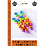 Rengarenk Okul Öğrenci Kırtasiye Eğlenceli Döngüsel Yazma Deneyimi Emoji Yumurtlayan Kalem Seti 5'li