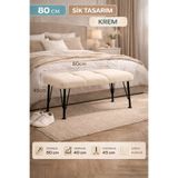 RENGİBİZ 80x40 Krem Bench Puf Oturma Bankı Metal Ayaklı Giriş Holü Yatak Ucu Puf Modern Dekoratif Bench