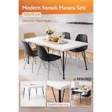 RENGİBİZ Modern Yemek Masası 120x70 cm | Metal Ayaklı Mutfak Masa Seti | 4-6 Kişilik Beyaz Masa –