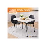RENGİBİZ Yemek Masası 90x60 cm Beyaz | Mutfak Masası | Metal Ayaklı Küçük Masa
