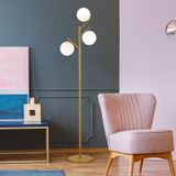 Renji 3lü Gold Boyalı Beyaz Camlı Modern Tasarım Metal Lambader