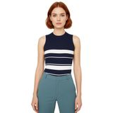 Renk Bloklu Kolsuz Triko Bluz Rahat Kalıp Polyester Yazlık Modern Stil Şık Görünüm Uzun Ömürlü_Lacivert-S