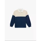 Renk Bloklu Uzun Kollu Pamuk Karışımlı Polo Yaka Sweatshirt