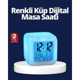 Renk Değiştiren Led Alarmlı Dijital Küp Masa Saati Çok Renkli