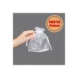 Renk İthalat Tül Dalgalı Kese Beyaz 12x15 cm 100'lü Paket Kına Çerez Kuruyemiş Altın Takı Söz Hediye Bohça