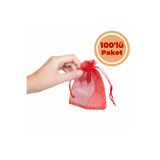 Renk İthalat Tül Kese Kırmızı 9x12 cm 100'lü Paket Kına Çerez Kuruyemiş Altın Takı Söz Hediye Bohça