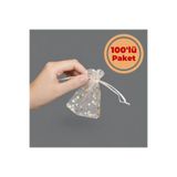 Renk İthalat Tül Kese Krem 7x9 cm 100'lü Paket Puantiyeli Kına Çerez Kuruyemiş Altın Takı Söz Hediye Bohça