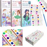 Renk Paletli Sulu Boya Etkinlik Seti, Kendin Yap (DIY) Kitap Ayracı, Çocuklar ve Yetişkinler için 3 Adet Yeni Nesil Sulu Boya Defteri ve 3 Adet Sulu Boya Fırçası Dahil(Unicorn-Çiçek Perisi-Deniz Kızı)