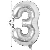 renk party Folyo Balon 3 Rakamı Helyum Balon 76 Cm Gümüş Renk - 3 Yaş Balonu - 3 Rakam Balon - 34 Inch