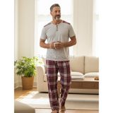 Renk Yapı Rüyası % 100 Koton Yumuşak Dokulu Kısa Kollu Pamuklu Yazlık Erkek Pijama Takımı Elitol 9801 - Ekose