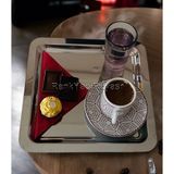 Renk Yapı Rüyası 2'li Lüx Kare Paslanmaz Çelik Gümüş Renk 22X22 cm Kahve Servis Sunum Tepsisi&tabağı, El Kesmez